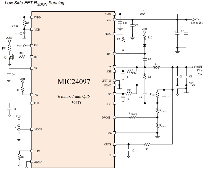 アプリケーション回路図 - Microchip Technology MIC24097 降圧コンバータ